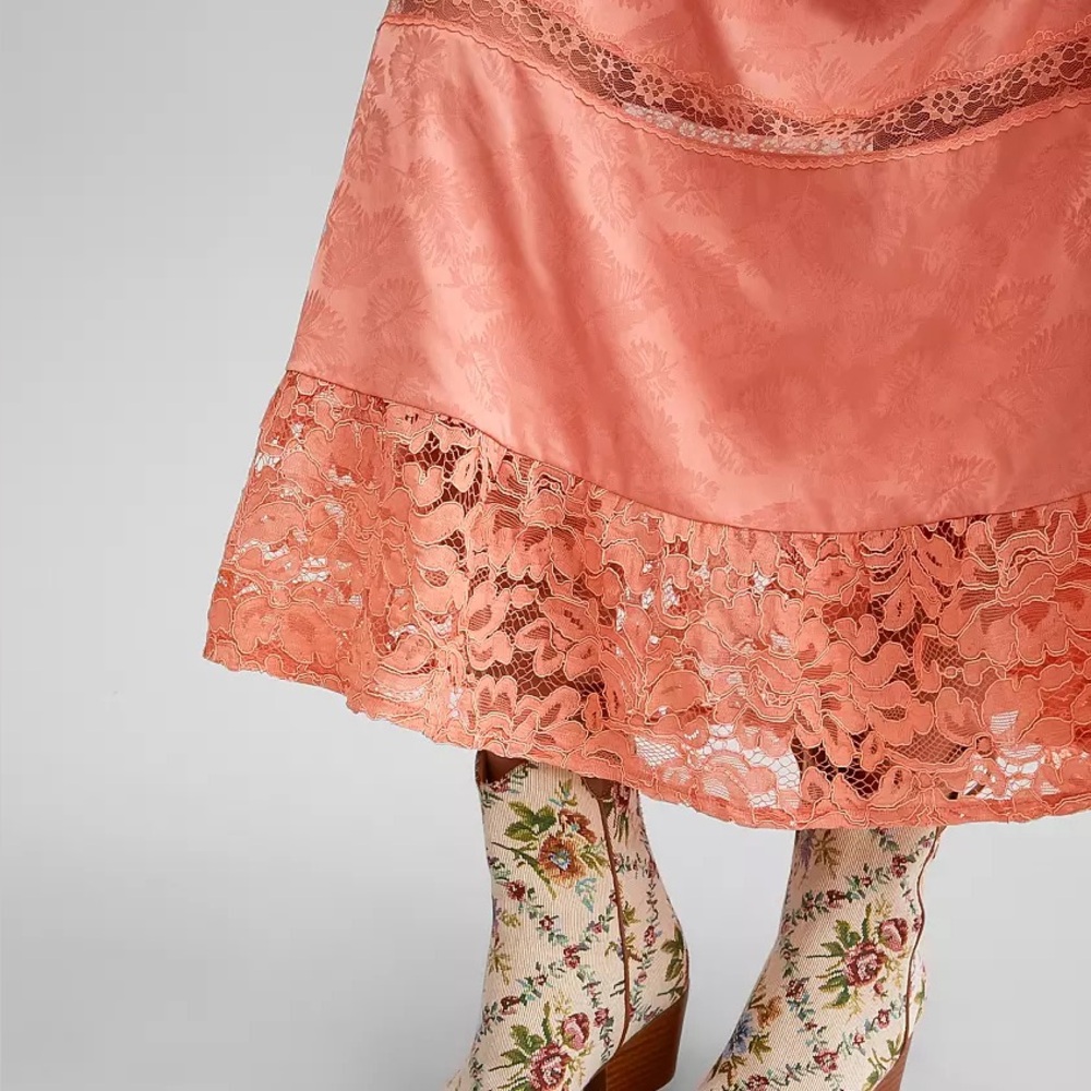 NWT Gimmicks x Rustic Bones Floral Jacquard Maxi Dress Coral sz Small - Picture 4 of 13